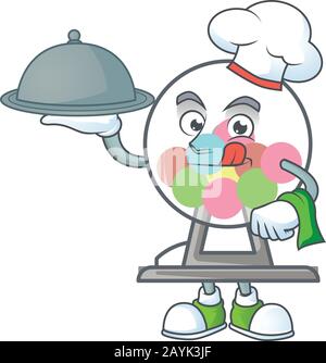 An icon of lottery machine ball as a Chef with food on tray ready to serve Stock Vector