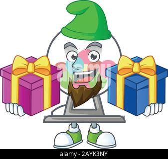 A charming lottery machine ball cartoon mascot style with two boxes of gifts Stock Vector