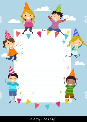 Illustration Of Stickman Kids Wearing Birthday Hats Celebrating And 