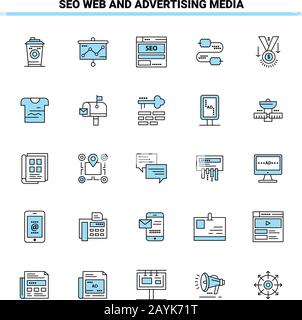 25 SEO web and advertising media Black and Blue icon Set. Creative Icon Design and logo template Stock Vector