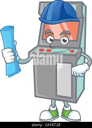 Elegant Architect arcade game machine having blue prints and blue helmet Stock Vector