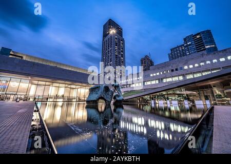 NEW YORK, USA - OCTOBER 09: This is a an evening view of the Lincoln Center for the Performing Arts, a famous center in Manhattan on October 09, 2019 Stock Photo