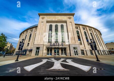 NEW YORK, USA - OCTOBER 11: This is the exterior of the Yankee Stadium, a famous baseball stadium in the Bronx on October 11, 2019 in New York Stock Photo