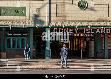 NEW YORK, USA - OCTOBER 14: This is Coney Island train station serving the BMT Lines of the subway system on October 14, 2019 in New York Stock Photo