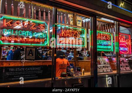 NEW YORK, USA - OCTOBER 14: This is Katz's Delicatessen a famous restaurant in the lower east side of Manhattan on October 14, 2019 in New York Stock Photo