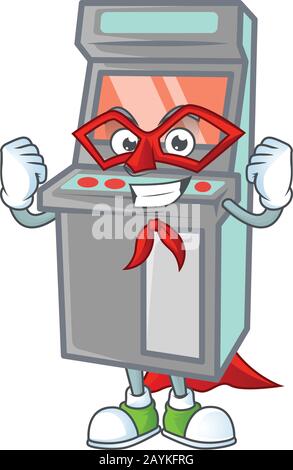 A friendly picture of arcade game machine dressed as a Super hero Stock Vector