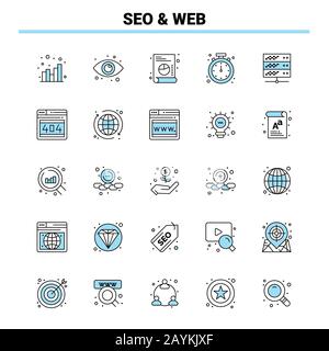 25 Seo & Web Black and Blue icon Set. Creative Icon Design and logo template Stock Vector