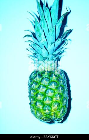 Abstract blue pineapple fruit texture. Close up texture of fresh ripe pineapple background. Stock Photo