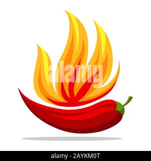 Chili pepper in fire  vintage emblem. Retro traditional mexican spicy hot chili pepper food restaurant graphics. Vector illustration. Stock Vector