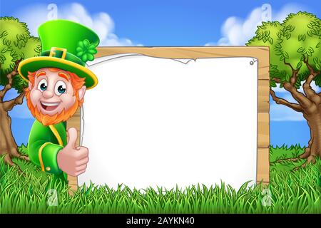 Leprechaun Sign St Patricks Day Cartoon Scene Stock Vector