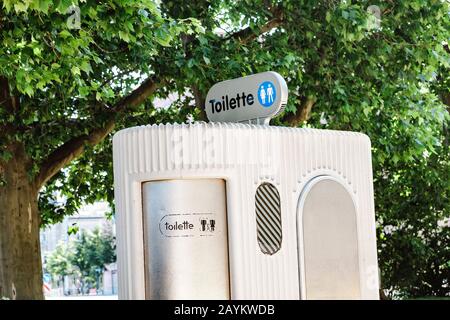 Automatic toilet on the street in Europe Stock Photo