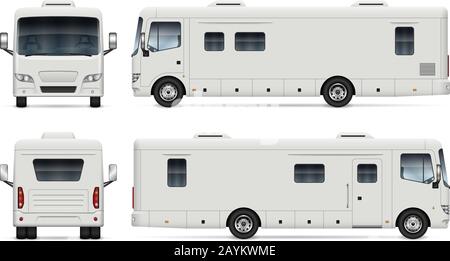 Recreational vehicle vector mockup on white for vehicle branding, corporate identity. All elements in the groups on separate layers for easy editing Stock Vector