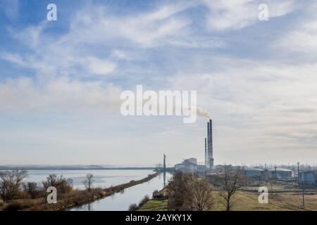 Industrial smoke stack of coal power plant Stock Photo