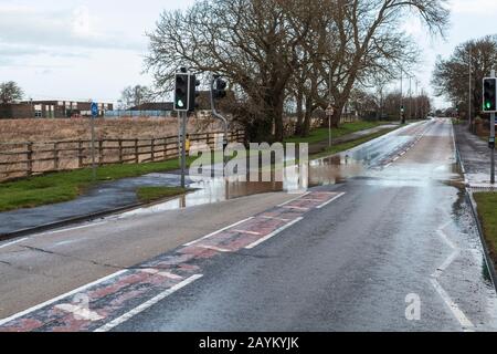 Stockton on Tees, UK.16th February 2020. UK. Weather. Storm Dennis causes widespread flooding across the country. Local road Harrowgate Lane is shown under water. Credit: DAVID DIXON / Alamy Stock Photo