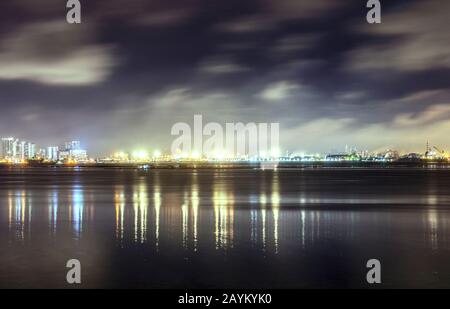 Mainland Penang at night from the Island of Penang Malaysia. Stock Photo