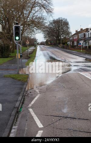 Stockton on Tees, UK.16th February 2020. UK. Weather. Storm Dennis causes widespread flooding across the country. Local road Harrowgate Lane is shown under water. Credit: DAVID DIXON / Alamy Stock Photo