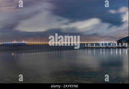 Mainland Penang at night from the Island of Penang Malaysia. Stock Photo