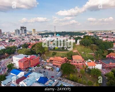 Malacca (Melaka) typical red colonial building. Malacca is one of Unesco World Heritage City on the Straits of Melaka. Stock Photo