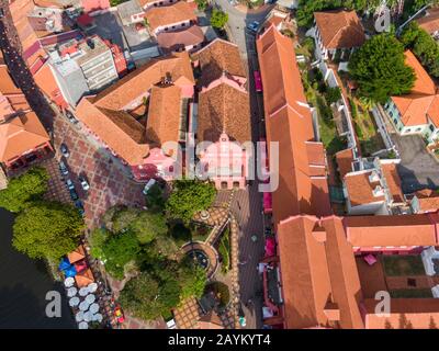 Malacca (Melaka) typical red colonial building at Dutch Square. Malacca is one of Unesco World Heritage City on the Straits of Melaka. Stock Photo