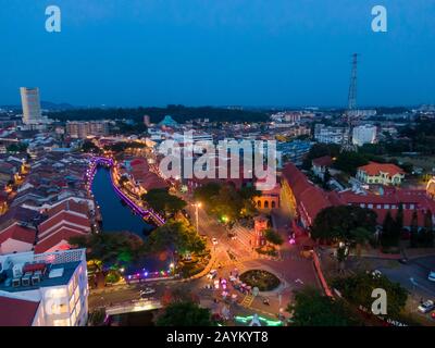 Malacca (Melaka) typical red colonial building at Dutch Square. Malacca is one of Unesco World Heritage City on the Straits of Melaka. Stock Photo