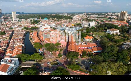 Malacca (Melaka) typical red colonial building at Dutch Square. Malacca is one of Unesco World Heritage City on the Straits of Melaka. Stock Photo