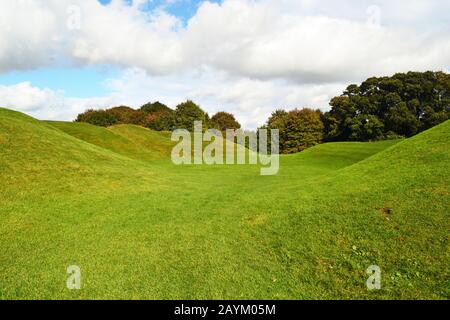Cirencester Amphitheatre. Built in the early 2nd century, it served the Roman city of Corinium (now Cirencester) in Gloucestershire, England, UK. Stock Photo