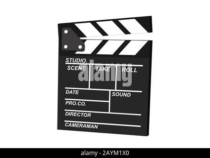 movie clapper board isolated on white background with clipping path. film movie maker and production concept Stock Photo