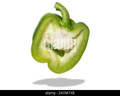 a part of fresh green bell pepper slide isolated on white background with shadow Stock Photo