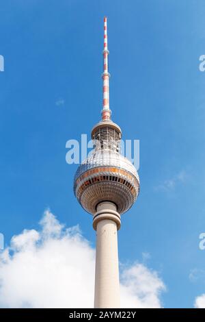 Famous Berlin TV-Tower located on the Alexanderplatz, Germany Stock Photo