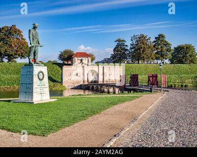 23 September 2018: Copenhagen, Denmark - The War Memorial at the entrance of Kastellet, a 17th Century fortress which is still an active military... Stock Photo