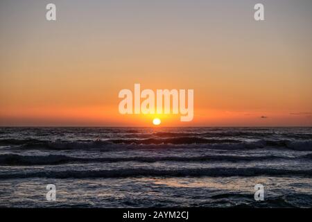 Perfect burning sunset sea horizon in cilento south of italy, nature backgrounds Stock Photo