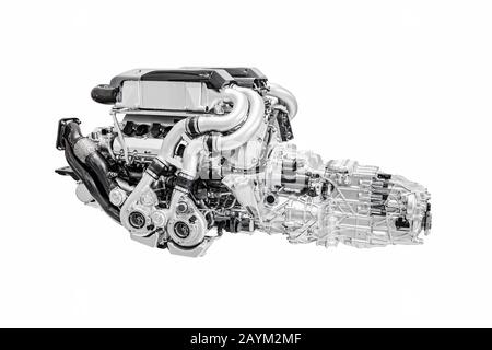 Modern sportive Car Engine motor Isolated on White Stock Photo