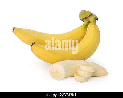 bunch of banana and banana slice isolated on the white background with clipping path Stock Photo