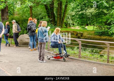 18 MAY 2018, BERLIN, GERMANY: People watching animals in the Zoo, family leisure concept Stock Photo