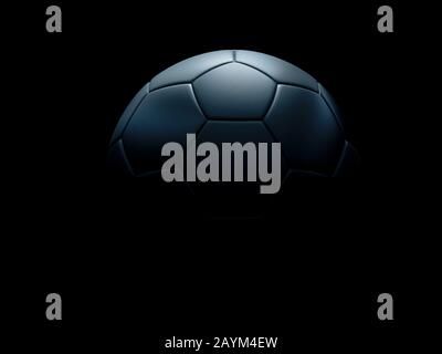 Black football or soccer ball against black background with highlight on the textured surface and copy space Stock Photo