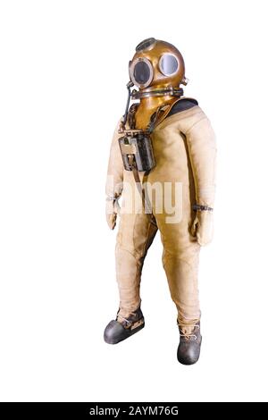 Vintage diver deep sea suit isolated on white Stock Photo