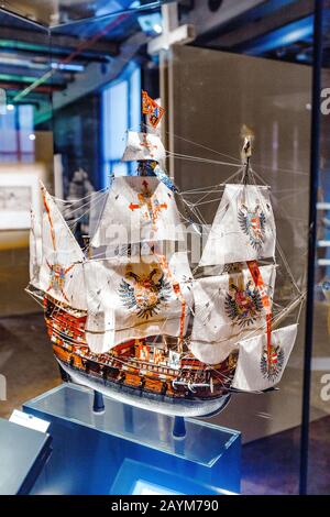 BERLIN, GERMANY - 19 MAY 2018: Miniature model of a sailboat in German technical museum Stock Photo