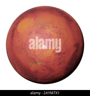 planet Mars, red planet with south polar ice cap isolated on white background Stock Photo