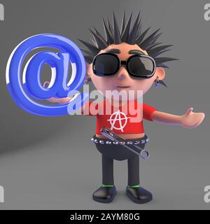 Funny punk rocker with spikey hair holding a wireless mouse, 3d ...