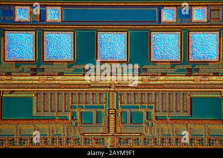 surface of a microchip, Differential interference contrast picture, silicon wafer Stock Photo