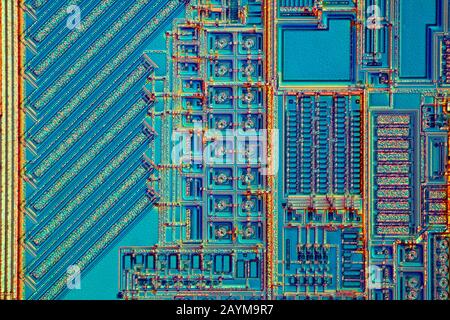 surface of a microchip, Differential interference contrast picture, silicon wafer Stock Photo