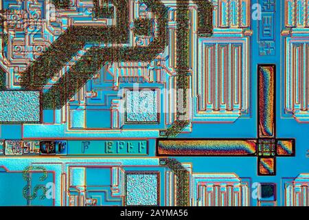 surface of a microchip, Differential interference contrast picture, silicon wafer Stock Photo
