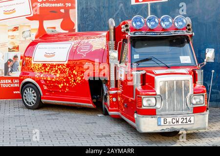 Berlin, Germany - 20 MAY 2018: Auto truck decoration at the entrance to the Curry wurst sausage in Berlin Stock Photo