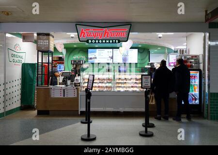 A Krispy Kreme doughnut vendor at New York Penn Station, New York, NY. Stock Photo