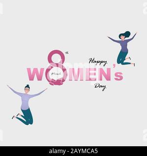 Eight Icon and Women with Pink Happy International Women's Day Design Elements.International Women's day symbol.Vector illustration.Design for interna Stock Vector