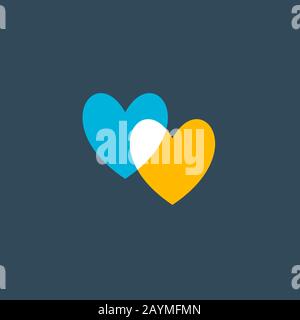 Hearts icon isolated on dark blue background. Romantic hearts icon blue and yellow. Love symbol. Happy valentines day and wedding design elements. Sim Stock Vector