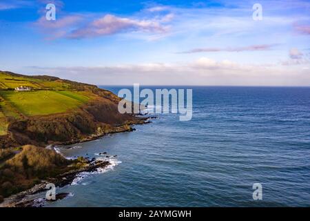 Aerial view of Kinnagoe bay in County Donegal, Ireland. Stock Photo