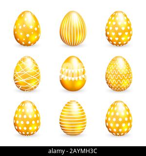 Golden easter eggs set on white background. Vector illustration Stock Vector
