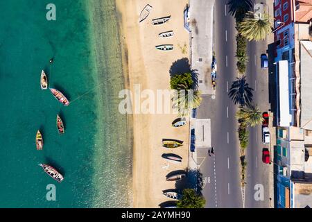 Aerial view of Mindelo beach in Sao Vicente Island in Cape Verde Stock Photo