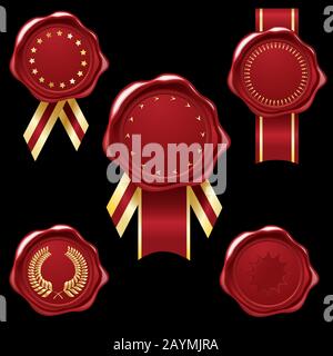 Wax seal collection with golg ribbons and embellishments Stock Vector